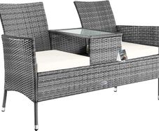 Garden Bench Weatherproof Poly Rattan Table Cushions 320kg Load