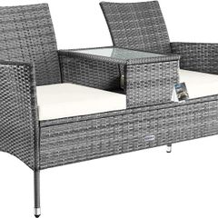 Garden Bench Weatherproof Poly Rattan Table Cushions 320kg Load