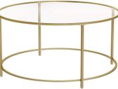 Coffee table, side table round, glass table with metal frame, tempered glass, bedside table, sofa table, for balcony, golden