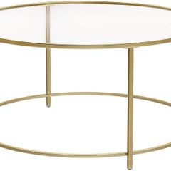 Coffee table, side table round, glass table with metal frame, tempered glass, bedside table, sofa table, for balcony, golden