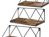 Rustic Floating Shelves Wall Mounted Metal Wire Storage Shelf for Living Room Kitchen Office, 3 Pack