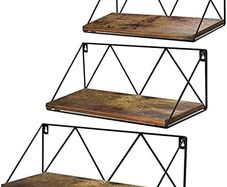 Rustic Floating Shelves Wall Mounted Metal Wire Storage Shelf for Living Room Kitchen Office, 3 Pack