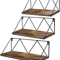 Rustic Floating Shelves Wall Mounted Metal Wire Storage Shelf for Living Room Kitchen Office, 3 Pack