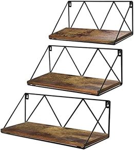 Rustic Floating Shelves Wall Mounted Metal Wire Storage Shelf for Living Room Kitchen Office, 3 Pack