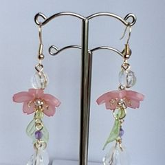 Cherry Blossom Beaded Tassel Earrings