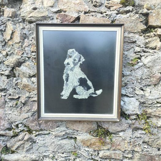 Unique 1960s Hand-Made Wool Terrier Portrait - Mid-Century Art (53x60cm)
