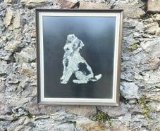 Unique 1960s Hand-Made Wool Terrier Portrait - Mid-Century Art (53x60cm)