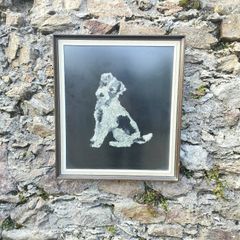 Unique 1960s Hand-Made Wool Terrier Portrait - Mid-Century Art (53x60cm)