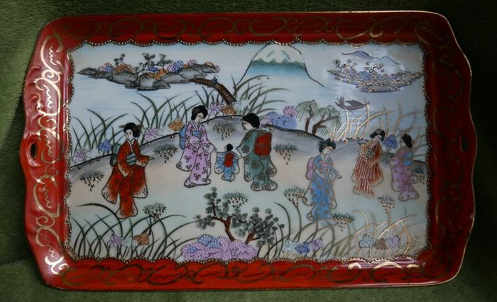 Antique Nippon Japanese Hand Painted Geisha Rectangular Plate 11" x  6,5"