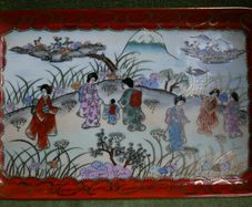 Antique Nippon Japanese Hand Painted Geisha Rectangular Plate 11" x  6,5"