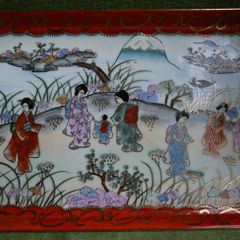 Antique Nippon Japanese Hand Painted Geisha Rectangular Plate 11" x  6,5"