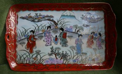 Antique Nippon Japanese Hand Painted Geisha Rectangular Plate 11" x  6,5"
