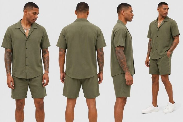 Urbanie Men's Summer Set  Short Sleeve Shirt & Shorts (Khaki)