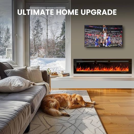 50/127cm Electric Fireplace 900W 1800W Heat Output, Ultra-Slim Wall Mounted or Recessed Electric Fireplace Inserts with App  Remote Control  Timer  20 Flame Colors Black