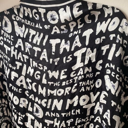 100% Pure Silk Square Scarf Black Cream Graphic Typography Script Print