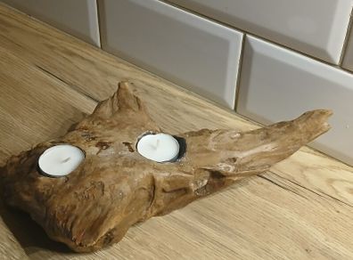 Natural Wooden Tealight Holder, slight damage