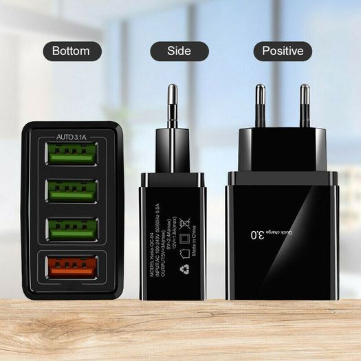 QC 3.0 USB 4 Ports UK Wall Fast Charger 36W (Brand New/Warranty)