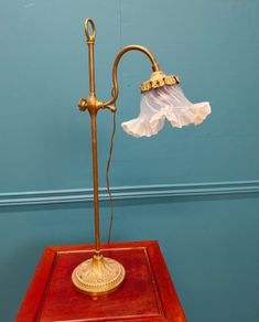 19th C. brass Student's lamp with glass fluted shade