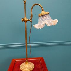19th C. brass Student's lamp with glass fluted shade