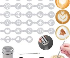 Coffee Stencils, Coffee Accessories Set 31PCS, Chocolate Shaker Duster, Cappuccino Coffee Barista Latte Hot Chocolate Cocoa Cake Design Decoration Duster Coffee Art Coffee Toppers (FREE POSTAGE)