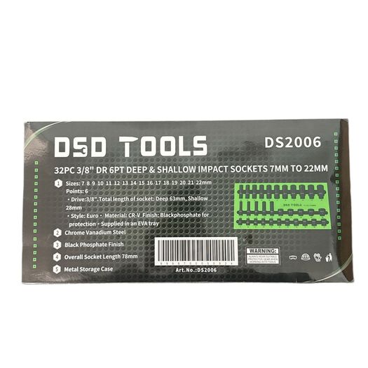 DSD Tools 32-Piece 3/8" Impact Socket Set