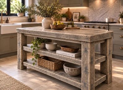 Handmade Aged Latin Driftwood Style Kitchen Island