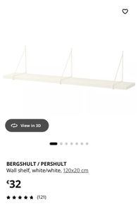 IKEA Bergshult / Pershult Wall shelf, white/white, 120x20 cm