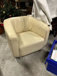 Cream Leather Tub Chair