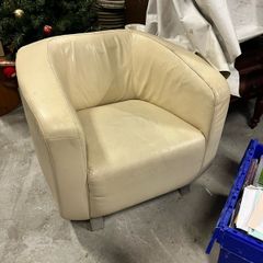 Cream Leather Tub Chair