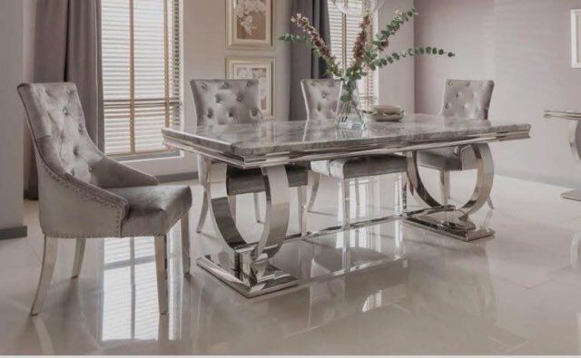 Marble top dining table and 6 chairs