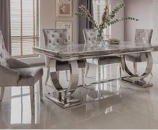 Marble top dining table and 6 chairs