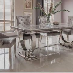 Marble top dining table and 6 chairs