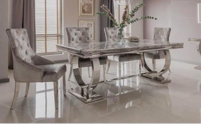 Marble top dining table and 6 chairs