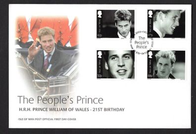 2003 Isle of Man 21st Birthday of Prince William of Wales Commemorative Stamps First Day Cover (FDC)