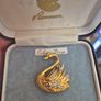 Vintage Gold Plated Glass Diamonds Swan Brooch Image 2