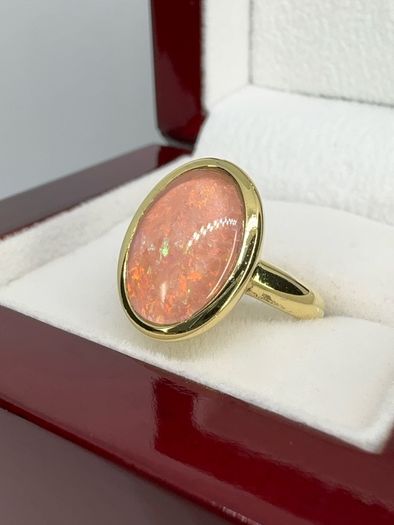 Opal Stunning Terra Opalis Gold Plated Silver Ring Padparadscha Glow