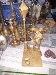 Beautiful Old Heavy Brass Large Solid Brass Man Gas Lamp and Dog, Postage Available