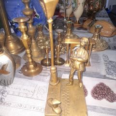 Beautiful Old Heavy Brass Large Solid Brass Man Gas Lamp and Dog, Postage Available
