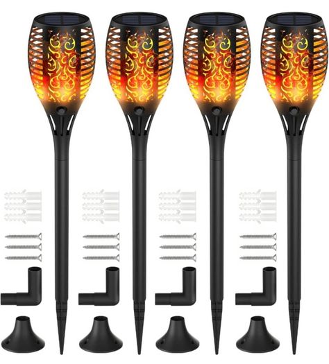 Solar Lights Outdoor Garden, 4 Pack 33LED Waterproof Solar Flickering Dancing Flame Pathway Lights, Dusk to Dawn Auto On and Off for Garden Patio Deck Yard Driveway Pathway