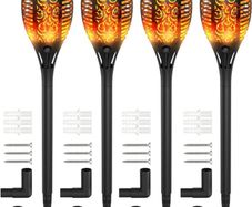 Solar Lights Outdoor Garden, 4 Pack 33LED Waterproof Solar Flickering Dancing Flame Pathway Lights, Dusk to Dawn Auto On and Off for Garden Patio Deck Yard Driveway Pathway