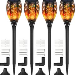 Solar Lights Outdoor Garden, 4 Pack 33LED Waterproof Solar Flickering Dancing Flame Pathway Lights, Dusk to Dawn Auto On and Off for Garden Patio Deck Yard Driveway Pathway