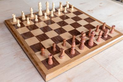 Handmade Chessboard - Walnut, Maple and Oak with Pieces