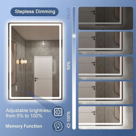 LED Bathroom Mirror Bluetooth Antifog Dual LED Makeup Bright Light Vanity 100x70cm or 70x100cm
