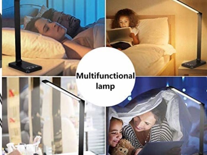 Eye caring Table Lamp,Dimmable Bedside lamp with USB Charging Port, 5 Light Modes x 10 Brightness Levels,Touch Control