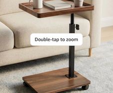 Side Table Adjustable, C Shaped CD, Wood Over Bedside Table with Wheels 360 Swivel, Sofa Side Tables with Mobile Storage Rack for Living Room Home Bedroom Office