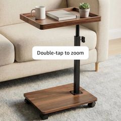 Side Table Adjustable, C Shaped CD, Wood Over Bedside Table with Wheels 360 Swivel, Sofa Side Tables with Mobile Storage Rack for Living Room Home Bedroom Office