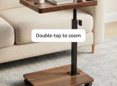 Side Table Adjustable, C Shaped CD, Wood Over Bedside Table with Wheels 360 Swivel, Sofa Side Tables with Mobile Storage Rack for Living Room Home Bedroom Office
