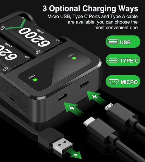 Rechargeable Battery Pack for Xbox One/Series X|S,2x6200mWh Xbox Controller Battery Pack for Series X|S/S/X/Elite Controller-Q08