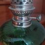 Antique French green glass large oil lamp works Image 5