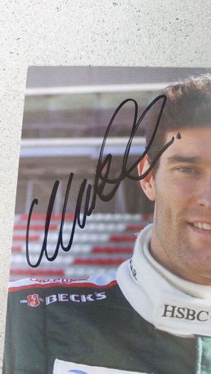 Hand signed Mark Weber Jaguar Racing photo and 2003 Australian Grand Prix Original Ticket